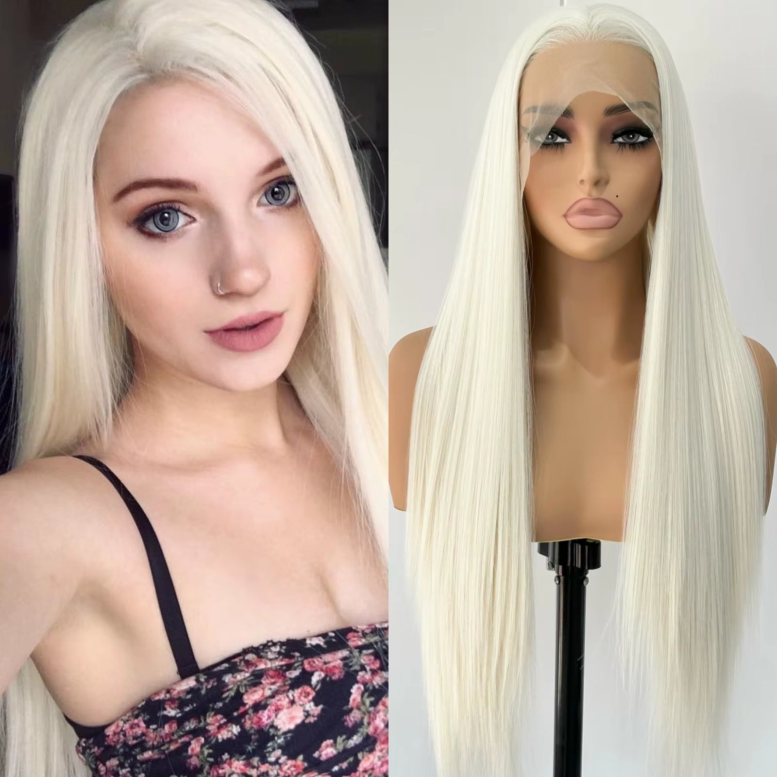 Gorgeous Straight Long Platinum Blonde Lace Front Wig - Glueless Synthetic Hair for Effortless Style