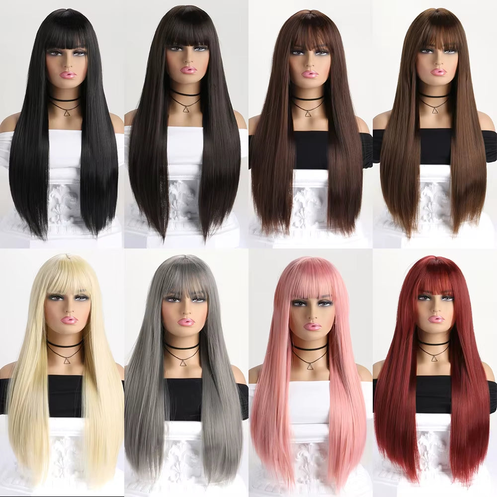 26Inch Colour Wig Long Straight Synthetic Wig for Women Fashion Wig for for Daily Halloween Costume Party Cosplay ﻿