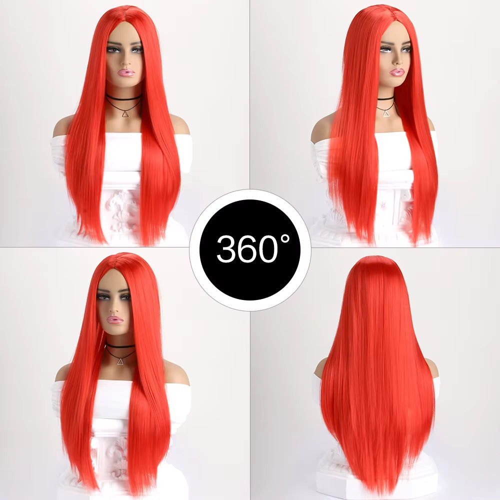 26Inch Colour Wig Long Straight Synthetic Wig for Women Fashion Wig for for Daily Halloween Costume Party Cosplay ﻿