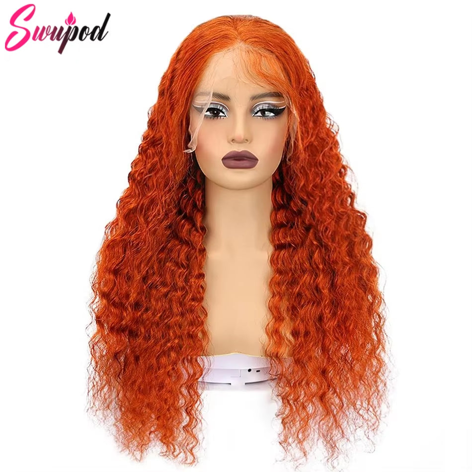 Luxurious 13X4 & 13X6 220% Density HD Lace Front Wig - Stunning Deep Wave Remy Human Hair in Ginger Orange 350# Loose Curly Style