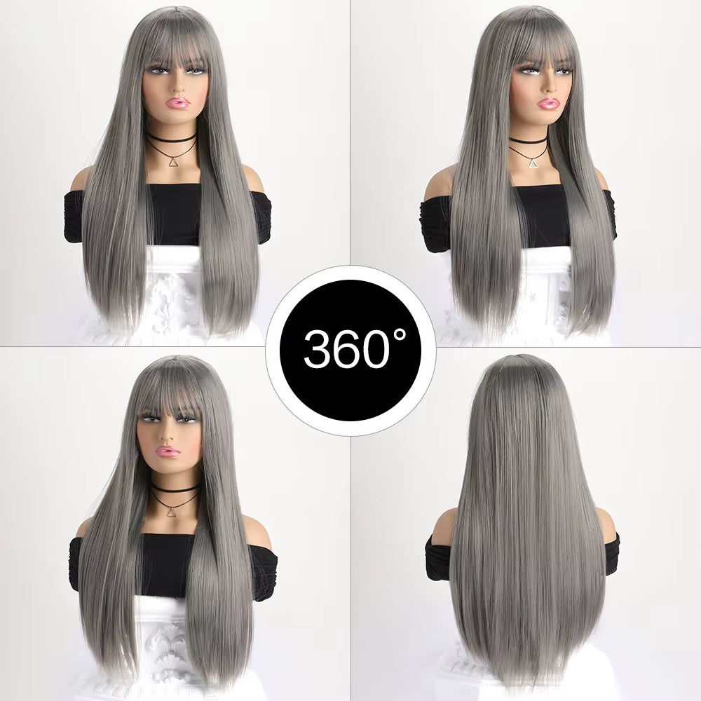 26Inch Colour Wig Long Straight Synthetic Wig for Women Fashion Wig for for Daily Halloween Costume Party Cosplay ﻿