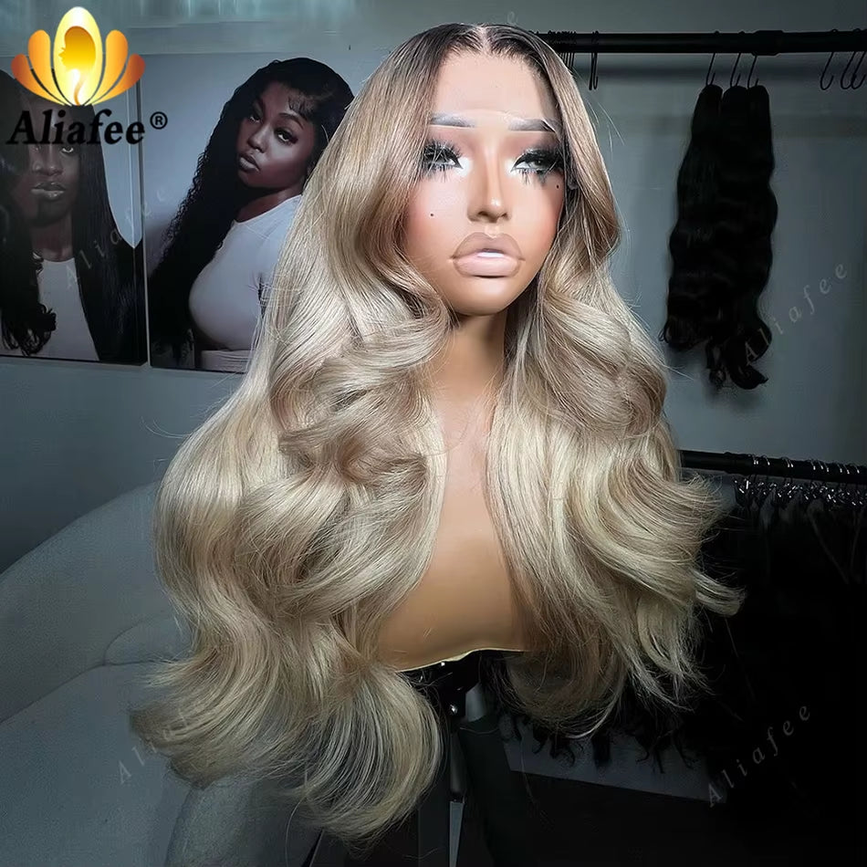 Ash Blonde Wig Human Hair 13X6 Lace Frontal Body Wave Wigs for Women Transparent Ombre Highlight Blonde 13X4 Human Hair Wigs