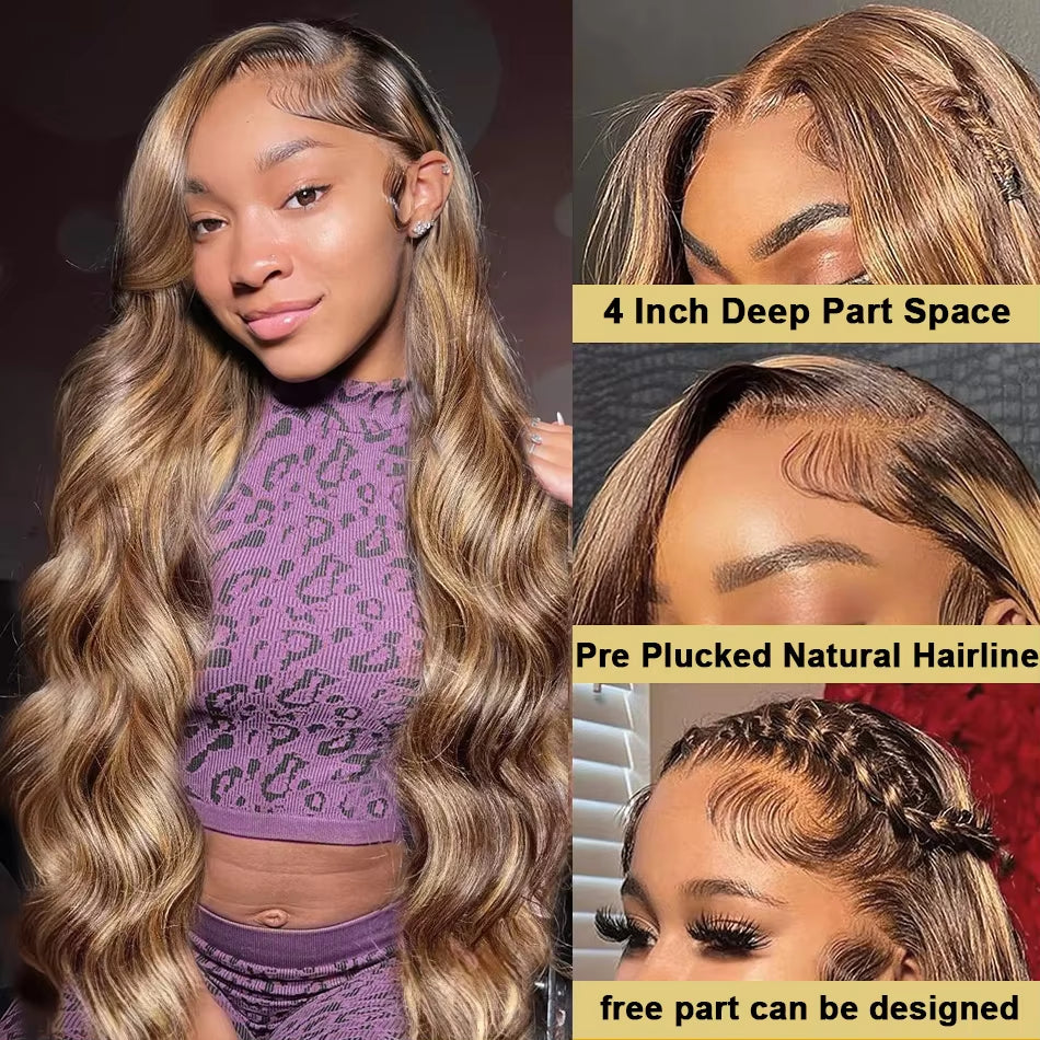 Gorgeous Honey Blonde Brazilian Body Wave 13X4/13X6 HD Lace Front Wig - 100% Human Hair, Pre-Plucked for Effortless Glam!