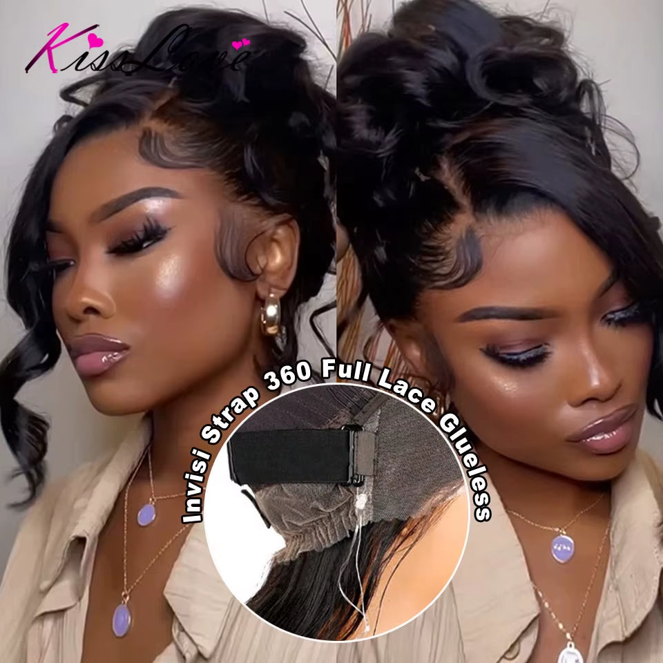 Body Wave Invisi Strap 360 Full Lace Wig Human Hair 5X5 Glueless Pull Go Wigs with Elastic Drawstring 13X6 HD Lace Frontal Wig