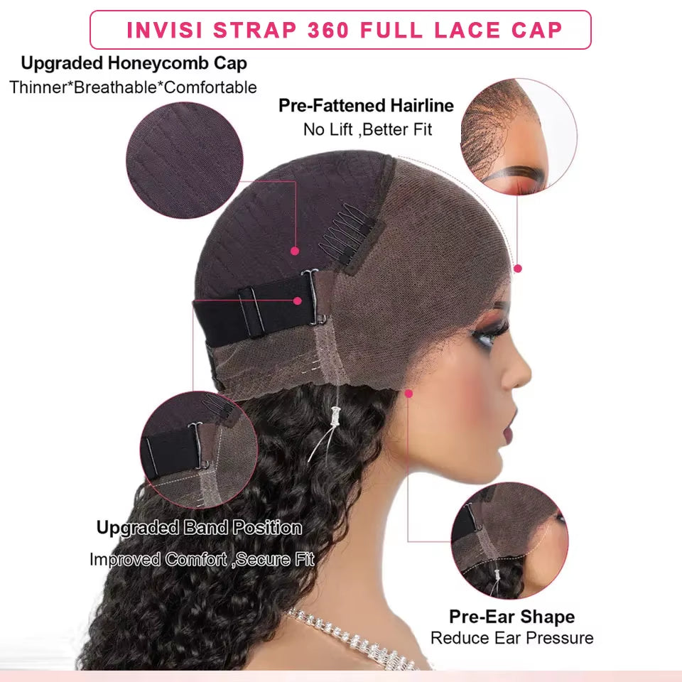 Body Wave Invisi Strap 360 Full Lace Wig Human Hair 5X5 Glueless Pull Go Wigs with Elastic Drawstring 13X6 HD Lace Frontal Wig