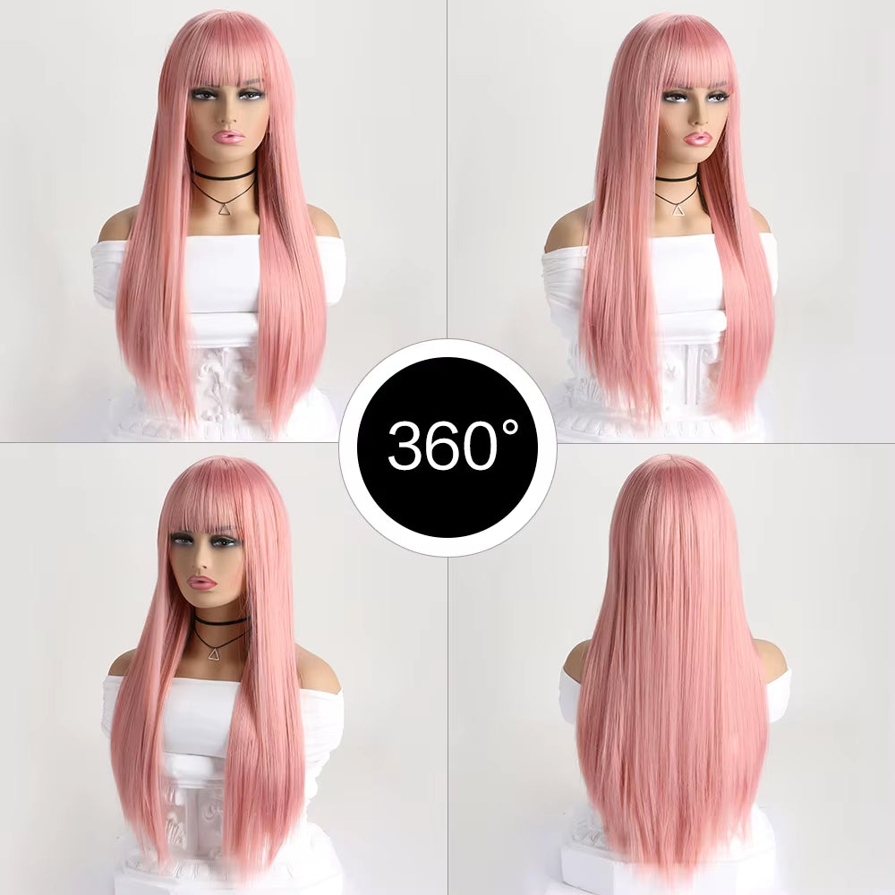 26Inch Colour Wig Long Straight Synthetic Wig for Women Fashion Wig for for Daily Halloween Costume Party Cosplay ﻿
