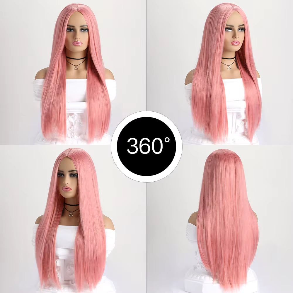 26Inch Colour Wig Long Straight Synthetic Wig for Women Fashion Wig for for Daily Halloween Costume Party Cosplay ﻿