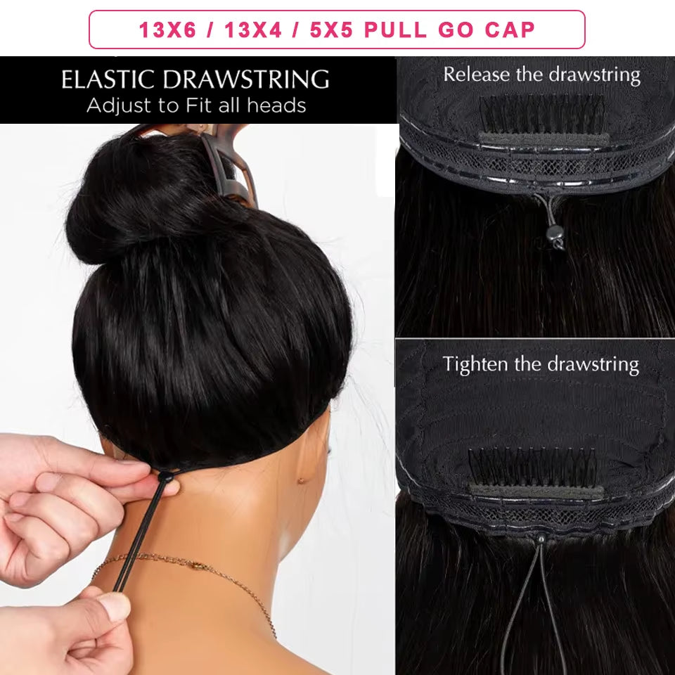 Body Wave Invisi Strap 360 Full Lace Wig Human Hair 5X5 Glueless Pull Go Wigs with Elastic Drawstring 13X6 HD Lace Frontal Wig