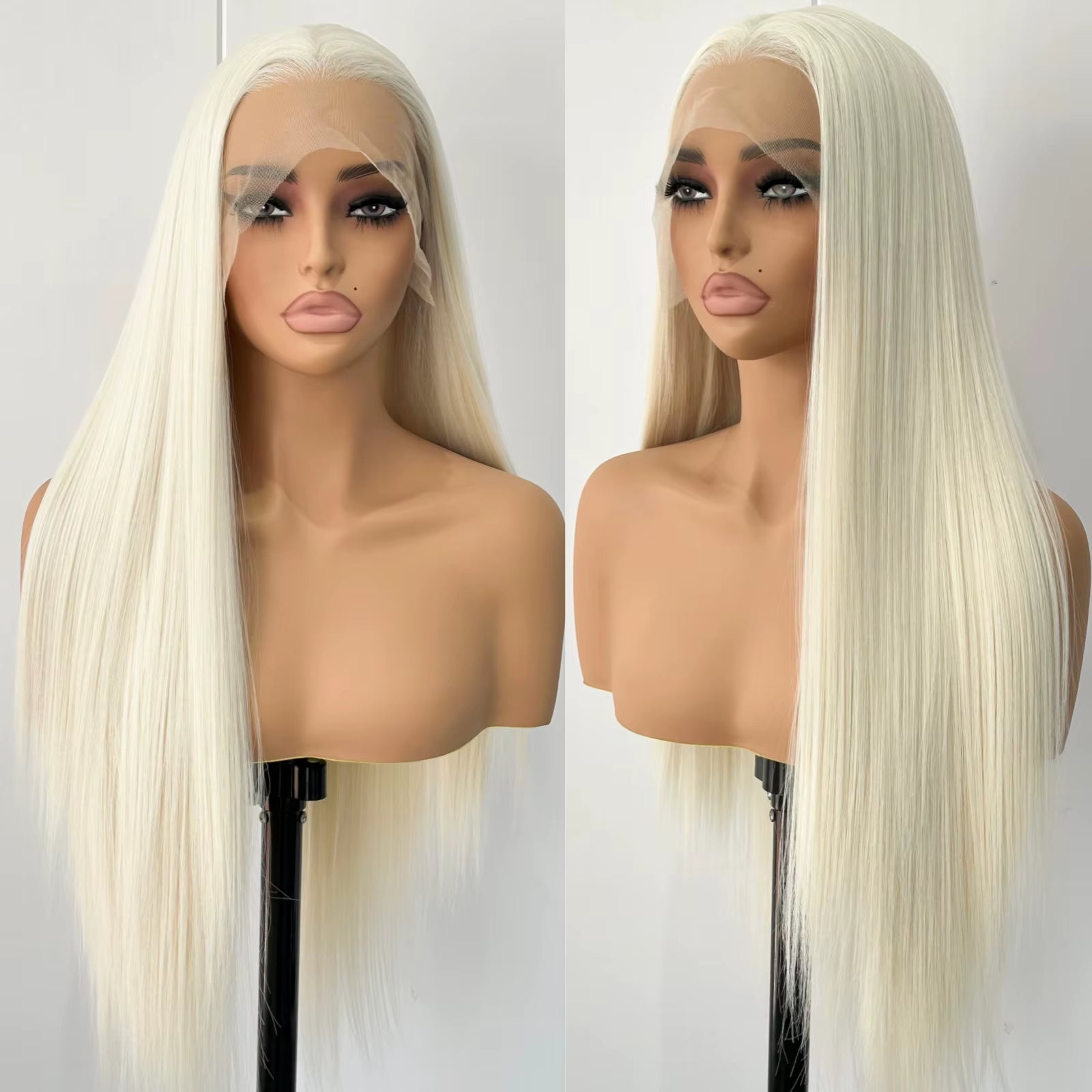 Gorgeous Straight Long Platinum Blonde Lace Front Wig - Glueless Synthetic Hair for Effortless Style