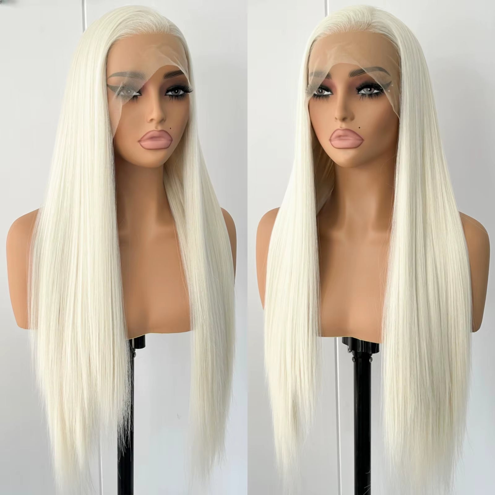 Gorgeous Straight Long Platinum Blonde Lace Front Wig - Glueless Synthetic Hair for Effortless Style