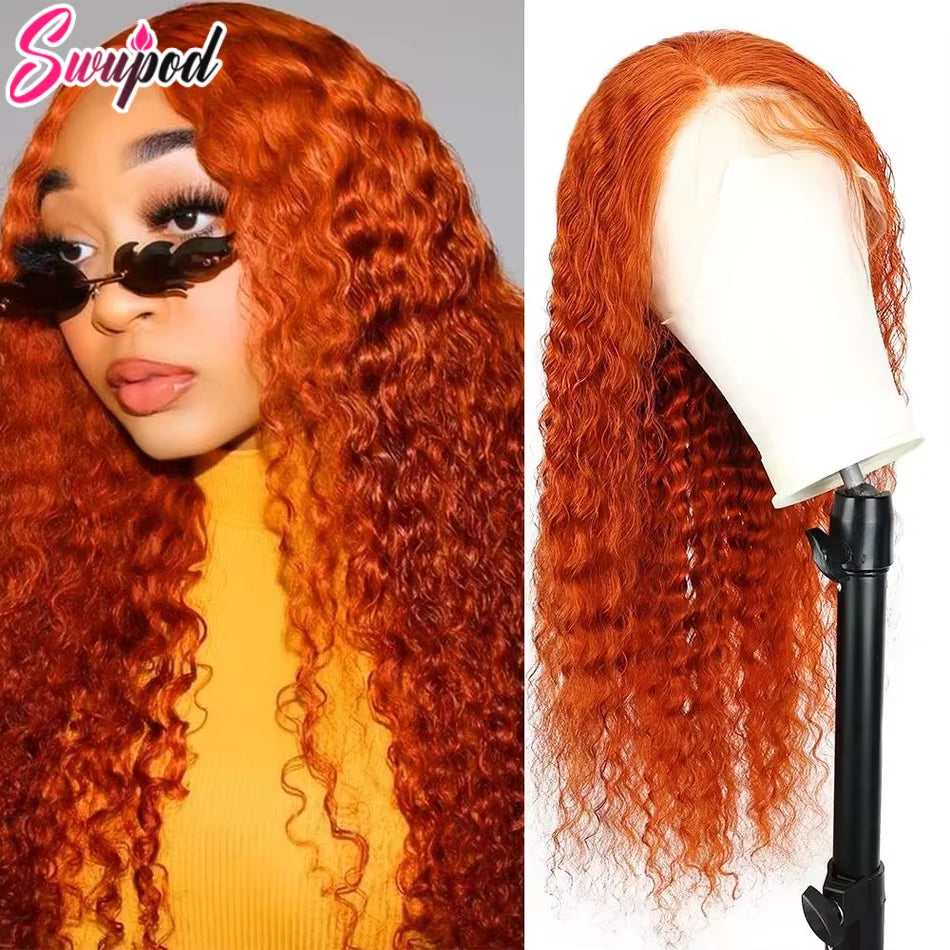 Luxurious 13X4 & 13X6 220% Density HD Lace Front Wig - Stunning Deep Wave Remy Human Hair in Ginger Orange 350# Loose Curly Style