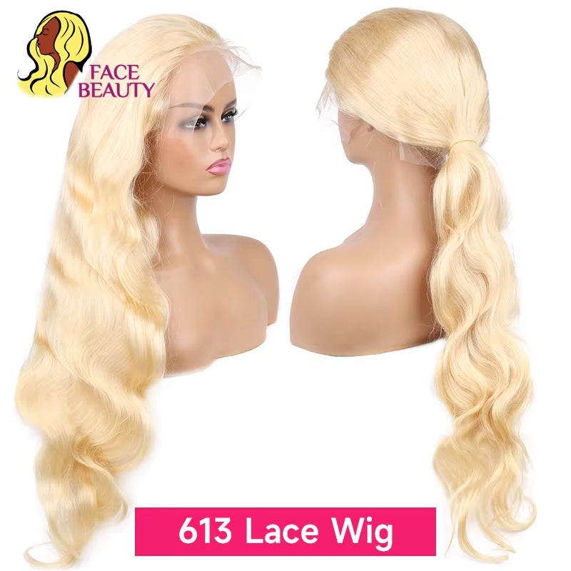 Luxurious 613 Blonde Body Wave 360 Lace Frontal Wig - Pre-Plucked Brazilian Human Hair in 30", 32", and 38" Lengths