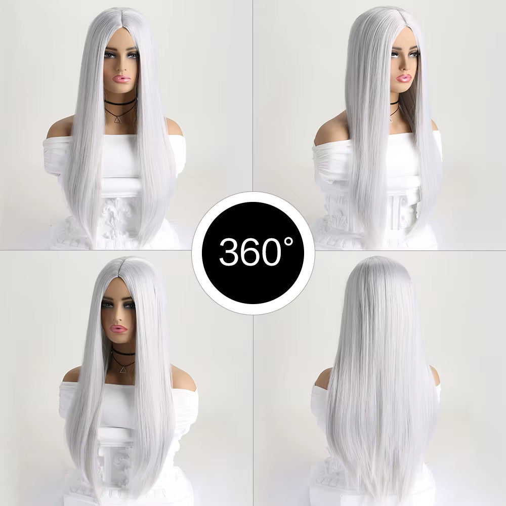 26Inch Colour Wig Long Straight Synthetic Wig for Women Fashion Wig for for Daily Halloween Costume Party Cosplay ﻿