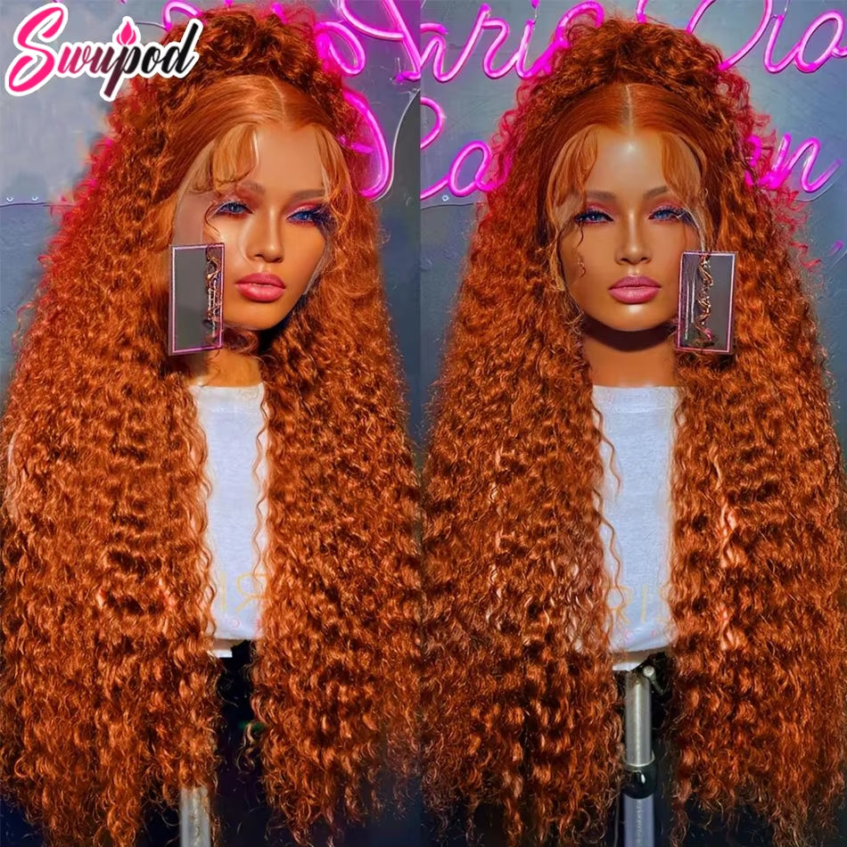 Luxurious 13X4 & 13X6 220% Density HD Lace Front Wig - Stunning Deep Wave Remy Human Hair in Ginger Orange 350# Loose Curly Style
